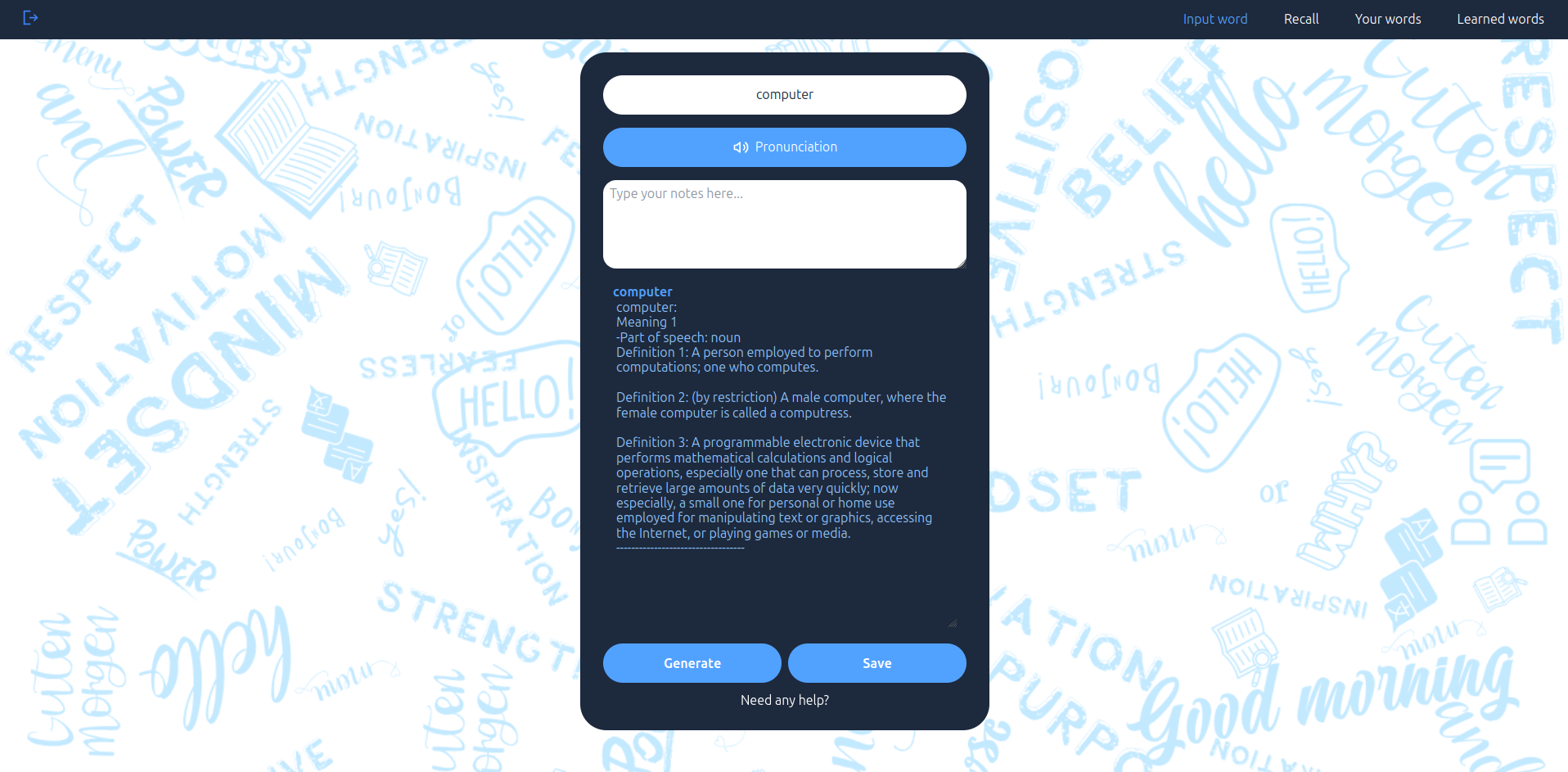 RemindMe, Interactive Dictionary